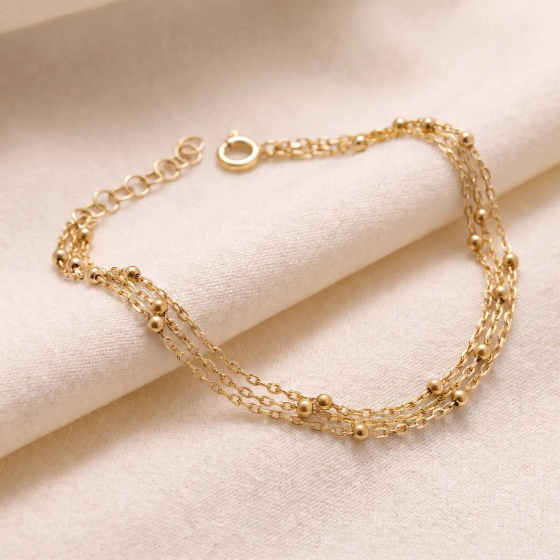 925 Ayar Gümüş Üçlü Toplu Zincir Bileklik - 14 Ayar Altın Kaplama, Rose ve Gümüş LuvianaJewelry