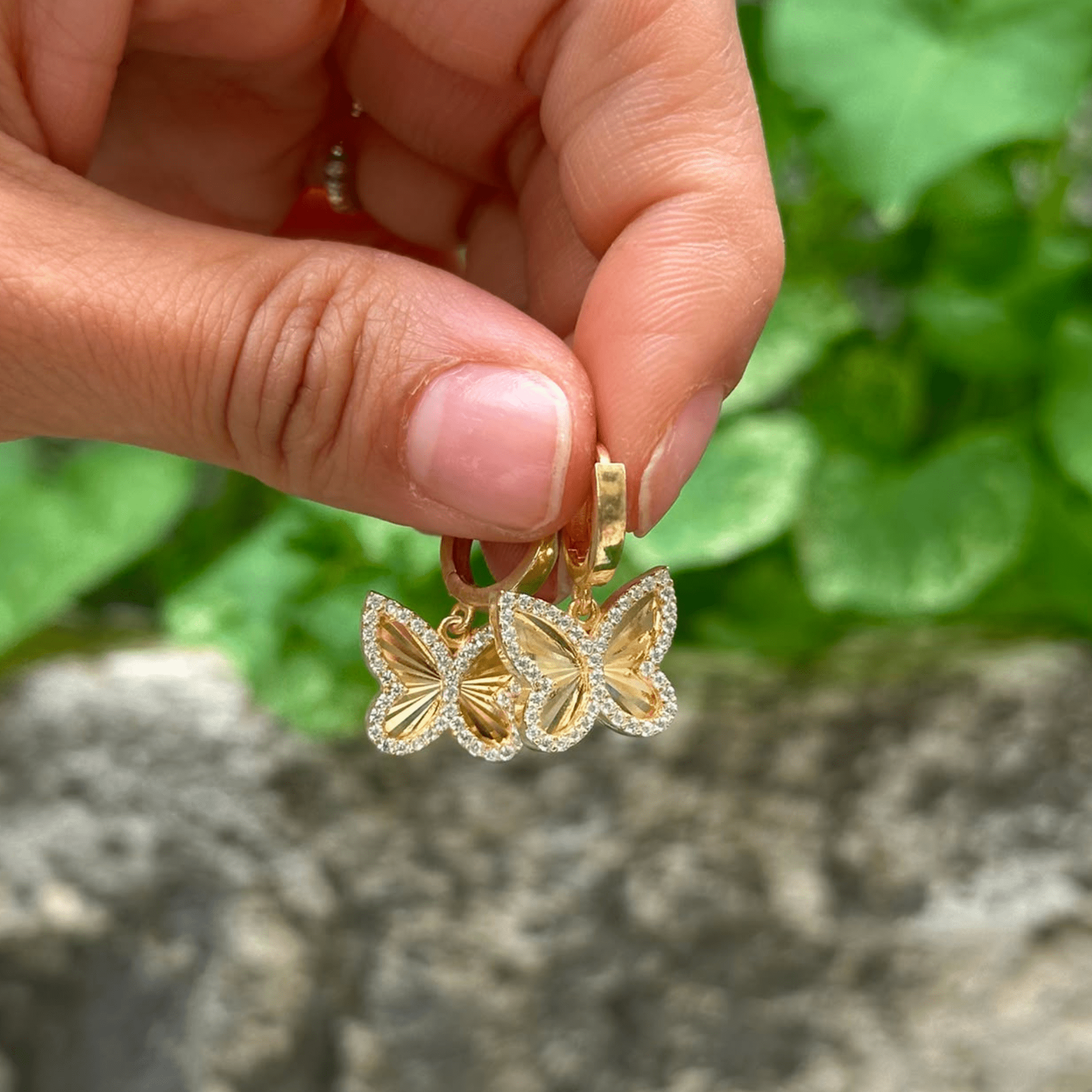 Zirkon Taşlı Gümüş Kelebek Halka Küpe - 925 Ayar Gümüş LuvianaJewelry
