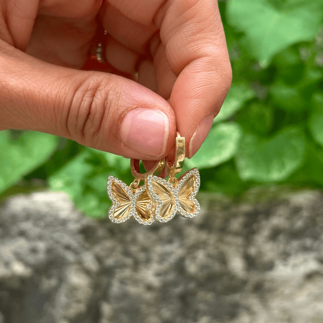 Zirkon Taşlı Gümüş Kelebek Halka Küpe - 925 Ayar Gümüş LuvianaJewelry